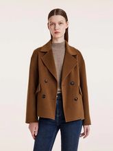 a lady in dark brown cropped coat